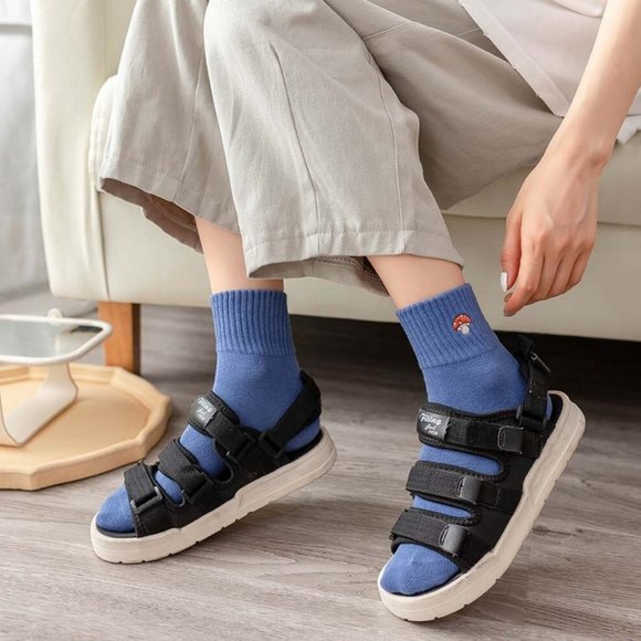 Embroidered Mushroom Ribbed Mid Calf Y2K Cotton Socks - Picture 10 of 15